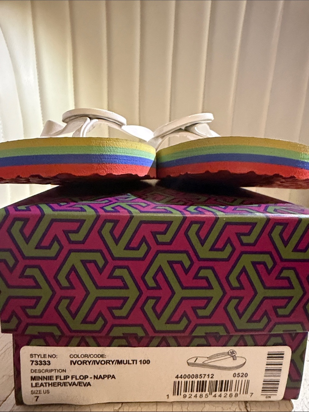 🦋 Tory Burch Minnie Flip Flop - Ivory Multi 7 🦋 - Picture 9 of 9